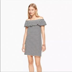 Kate Spade black and white striped off the shoulder dress